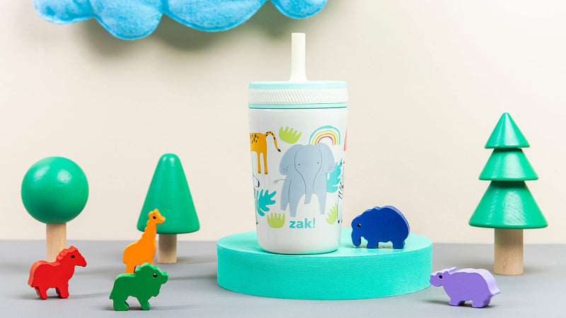 Zak Designs Kelso Toddler Cups For Travel or At Home, 12oz Vacuum Insulated Stainless Steel Sippy Cup With Leak-Proof Design is Perfect For Kids (Safari) 12 Ounces Safari