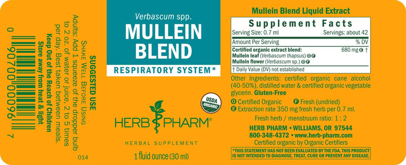 Herb Pharm Certified Organic Mullein Blend Liquid Extract for Respiratory System Support - 1 Ounce 1 Fl Oz (Pack of 1)