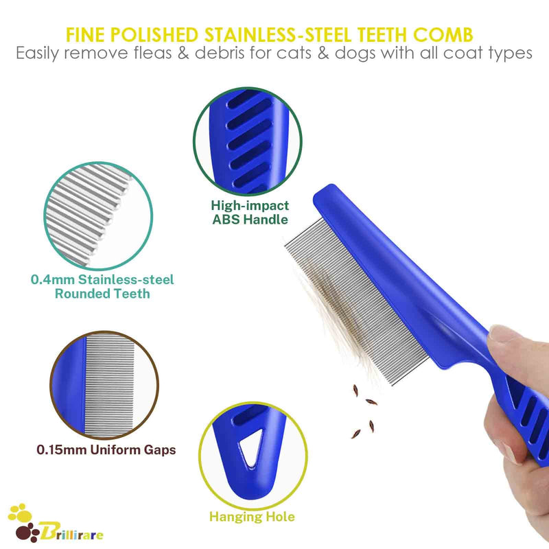 4 Pack Flea Lice Comb, Stainless Steel Dog Cat Grooming Combs with Rounded Teeth, Double Sided Professional Pet Tear Stain Remover, Dematting Tool for Small, Medium & Large Pets - BeesActive Australia
