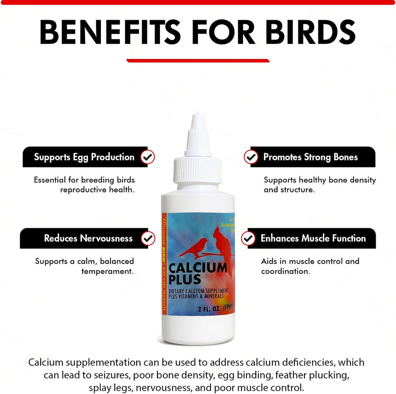 Morning Bird Calcium Plus Liquid Supplement for Birds - Liquid Calcium Formula with Magnesium and Vitamin D3 Calcium Supplement for All Birds – 2 Fl Oz - BeesActive Australia