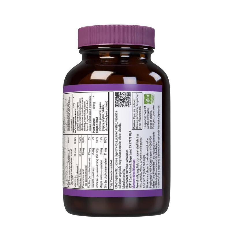 Bluebonnet Nutrition Maxi One Whole Food Multiple, Enzymes, Energy, Vitality, Gluten, Kosher, Soy & Dairy-Free, Vegetarian Friendly, Non-GMO, 30 Count | Non-GMO, Vegetarian, Kosher Certified