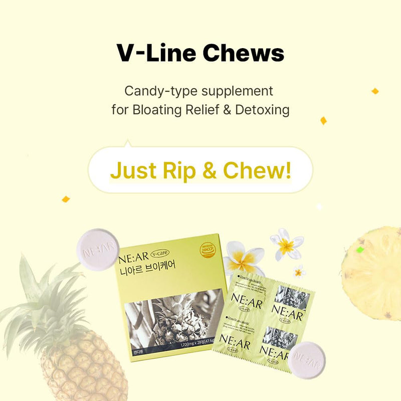NE:AR V-Line Chews – Herbal Anti-Bloat Formula with Circulation & Water Balance Support – Daily K-Chewables for Puffiness, Digestion & Wellness – Pineapple Flavor