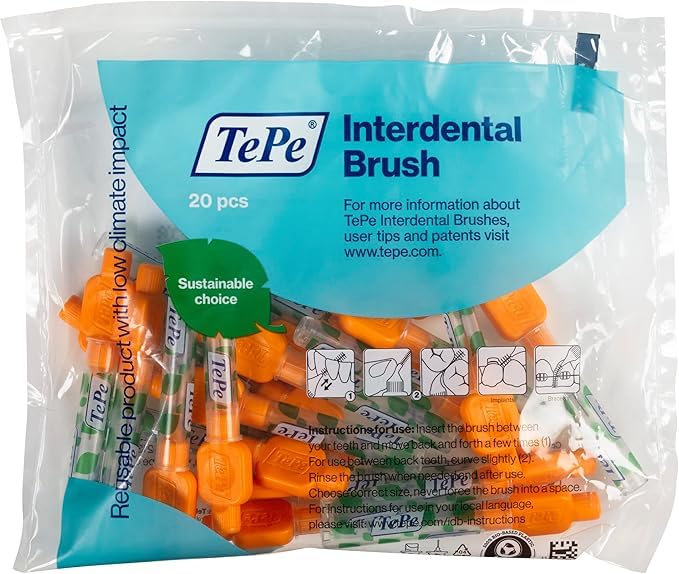 TePe Original Interdental Brush, 0.45 mm, for Cleaning Teeth Gaps, 20pcs Orange