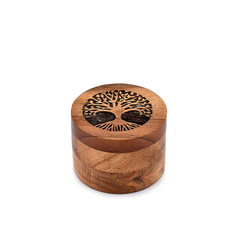 Samhita Handmade Acacia Wood Urn for Human Ashes, Tree of Life, Wooden Box Urns for Ashes, Urns for Ashes, Urn for Ashes (3.5" x 3.5" x 2.5") - BeesActive Australia