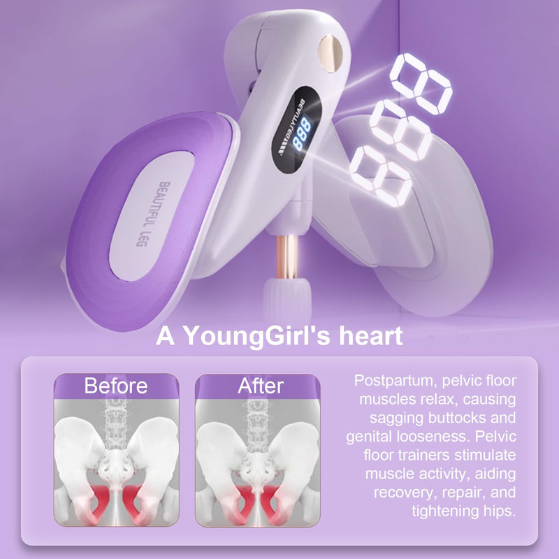 Thigh Hip Trainer for Beginner, Thigh Trainer, Pelvic Floor Strengthener with Built-in Smart Counter, Postpartum Rehabilitation Equipment, Portable Home Gym for Adduction Training Purple