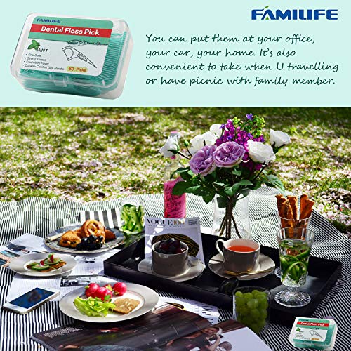 FAMILIFE Mint Dental Floss Picks for Teeth, 420 Count with Travel Cases Mint 420 Count