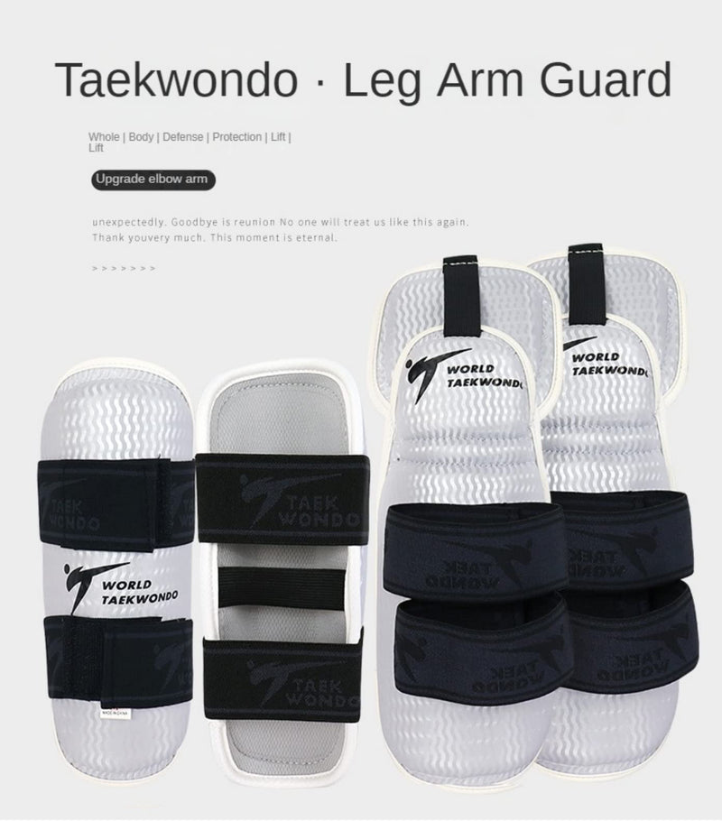 Taekwondo Shin Protector Forearm Elbow Arm Guards, WT MMA Martial Arts Kickboxing Karate Sparring Muay Thi Training Match Gym School Academy for Men Women Kids White Elbow Guards Large