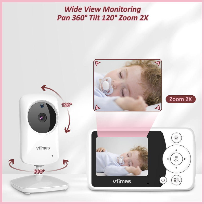 Baby Monitor with Camera and Audio, Video Baby Monitor No WiFi Night Vision, 2.4" Screen Portable Baby Camera VOX Mode Pan-Tilt-Zoom Alarm and 1000ft Range, Ideal for Baby/Elderly/Pet - BeesActive Australia