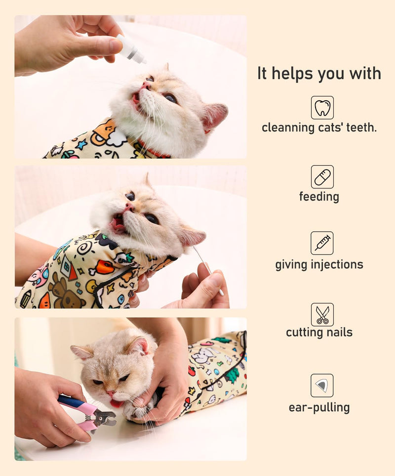 Large Size Grooming Blanket for Cats Pets, Restraint Wrap, Self-Adherent, Anti-Bite, Anti-Scratch, Anti-Escape Calming Wrap for Medicine, Nail Clipping (32 * 32inches) Pink Panda（32*32inches） - BeesActive Australia