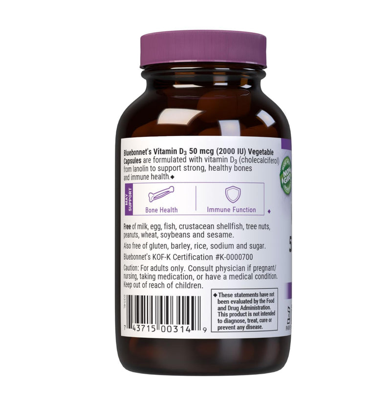 Bluebonnet Vitamin D3 2000 IU Vegetable Capsules, 90 Count | Strong Bones & Immune Support Supplement for Women & Men; Non-GMO, Gluten-Free, Soy-Free 1