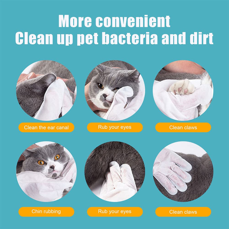 MOVKZACV 6 Pcs Antiseptic Wipes in the Shape of a Grooming Glove for Cats and Dogs, Bathing Glove for Pets, Pet Grooming Wipes (White) White - BeesActive Australia