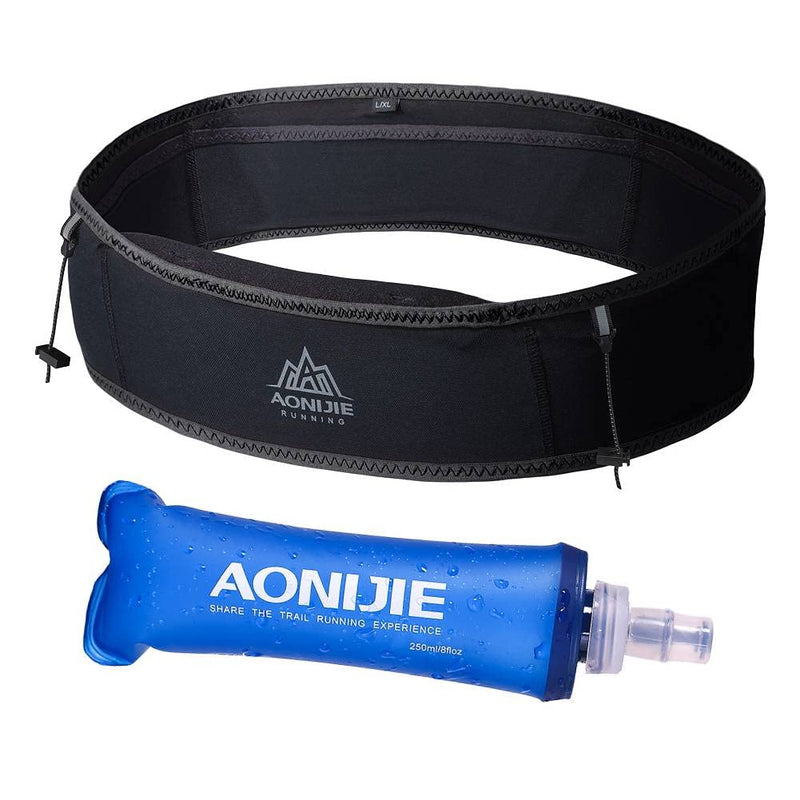 AONIJIE Running Belt Fanny Pack with 250ml Soft Water Bottle Flask for Women Men, Moisture Wicking Waist Pack Great for Marathon Climbing Jogging Cycling, for 6.8in Mobile Phone (Full Black: S/M) Full Black: S/M - BeesActive Australia