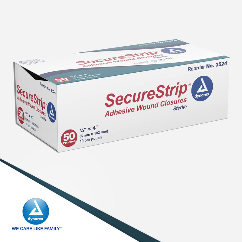 Dynarex Wound Closure Strips, Sterile, 1/4 X 4 Inch, 50 Count 1/4” x 4”