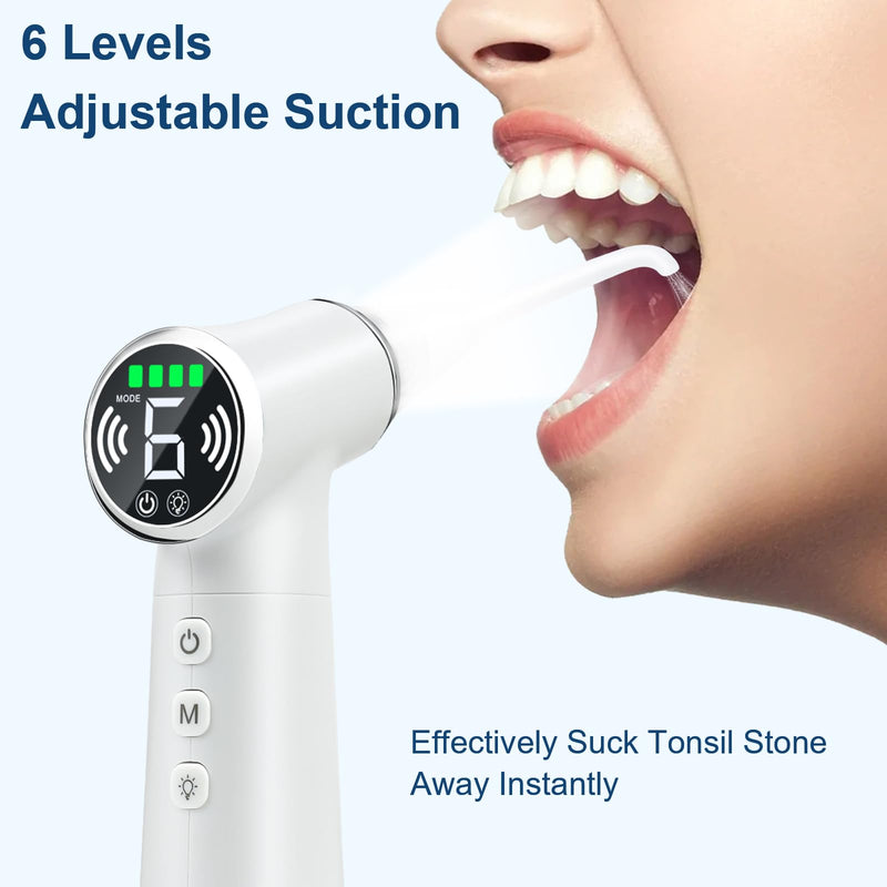 Upgraded Tonsil Stone Remover Tool, Upgraded Electric Tonsil Stone Removal Kit - with Built-in LED Light & 6-Level Suction for Bad Breath Prevention, Oral Suction Device for Stone Removal Ivory - BeesActive Australia