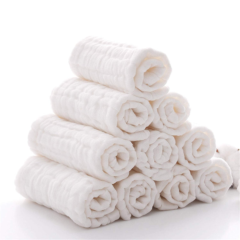 MUKIN Baby Washcloths - Natural Cotton Baby Wipes - Soft Newborn Baby Face Towel for Sensitive Skin- Baby Registry as Shower, 10 Pack 12x12 inches (White) White - BeesActive Australia