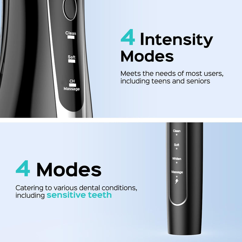 COSLUS C20 & C41 Portable Water Flosser with Electric Toothbrush Combo: 2-in-1 Oral Clean Kit for Teeth, Braces, Gums Care - Brushing & Flossing for Adults, Family, Travel Use, BPA-Free, Black - BeesActive Australia