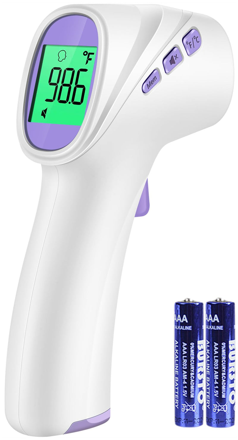 Forehead Thermometer for Adults, Kids & Babies, No-Touch Digital Thermometer with LCD Backlight Display, Fever Alarm and 1s Instant Reading - Purple