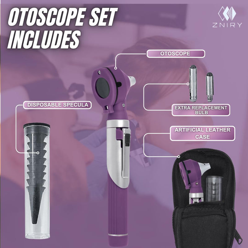 Fiber Optic Mini Otoscope - Ear Scope with Light for Infection Detection, Wax Removal, and at-Home ENT Exams (Purple Color) - BeesActive Australia