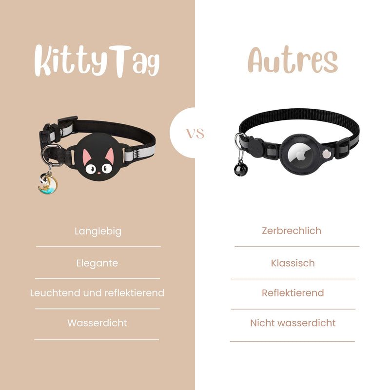 Kittytag Cat Collar with Accessories Compatible with Apple Airtag Reflective and Luminous GPS Cat with Anti-Throttling Adjustable GPS Airtag Not Included Black - BeesActive Australia