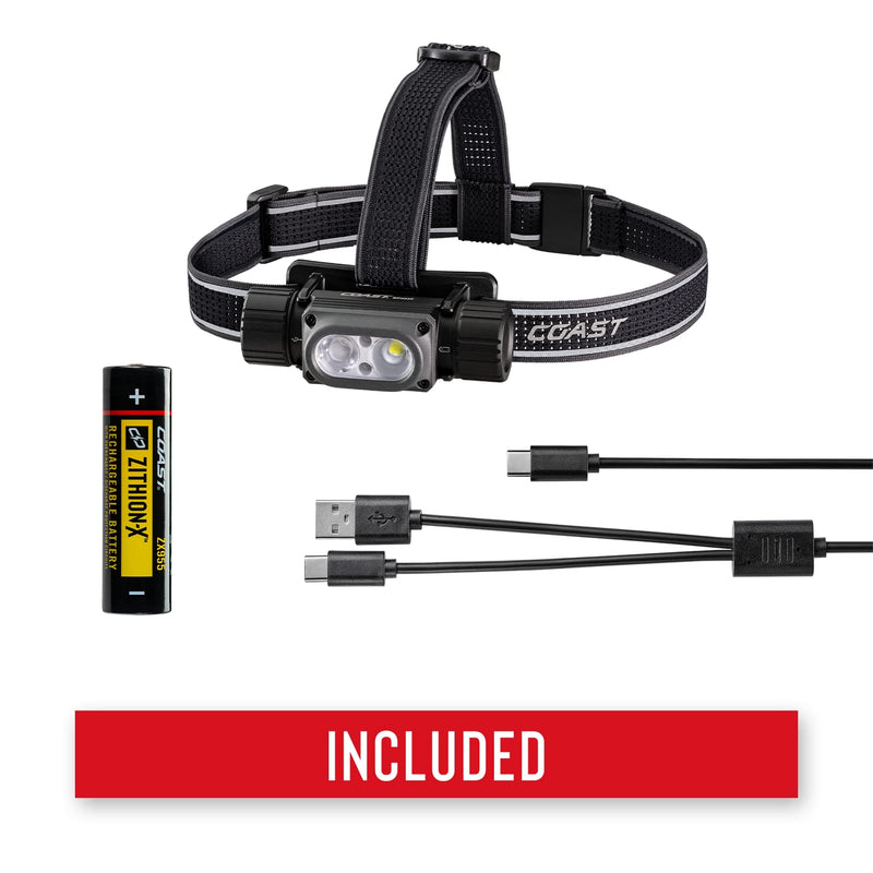 Coast WPH34R 2000 Lumen Waterproof Ultra Bright IP68 USB Rechargeable-Dual Power Headlamp, 6 Modes with Spot and Flood Beams, Black/Grey - BeesActive Australia