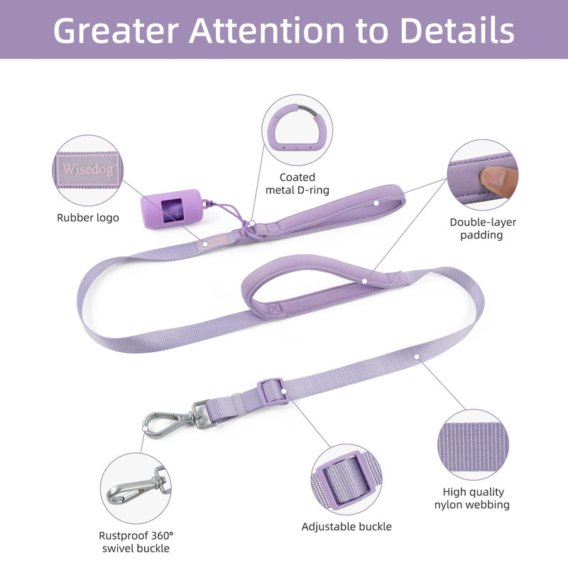 Wisedog Durable Two Handle Dog Leash: Dog Leash Heavy Duty with Dual Soft Padded Handles, Adjustable Length as Short Leash for Medium Large Dogs (Lilac Purple, L|5.2 ft-6 ft) Lilac Purple - BeesActive Australia