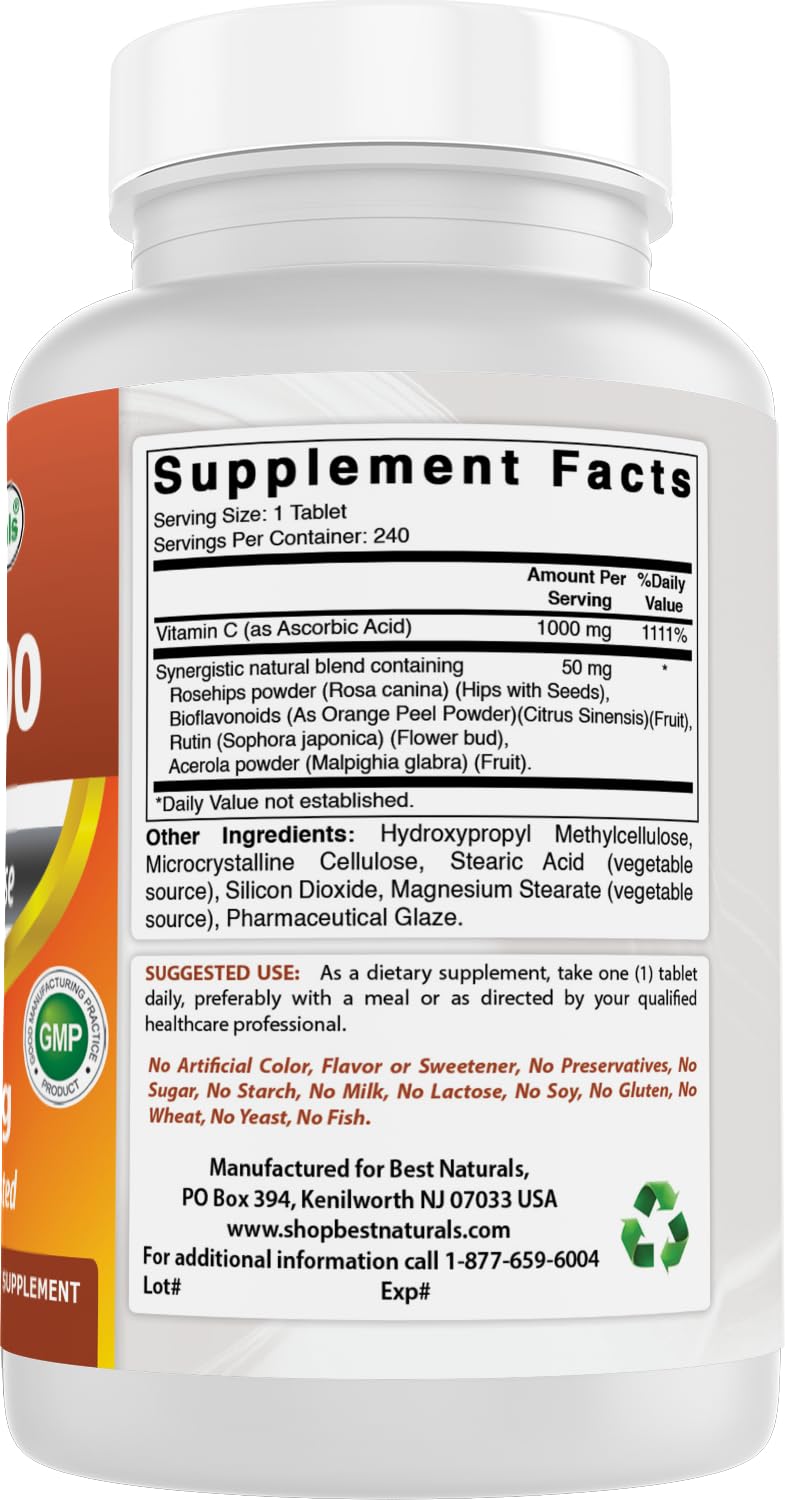 Best Naturals Vitamin C 1000 mg Tablets with Rose Hips, Berry 240 Count (Pack of 1) 240 Count (Pack of 1)