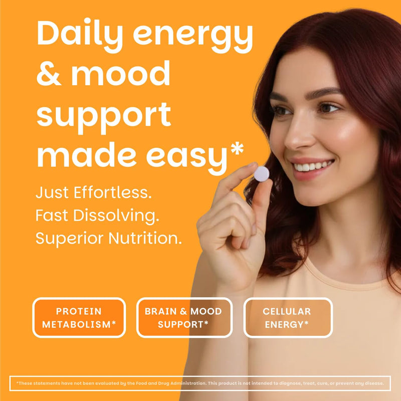 EZ Melts Vitamin B6 - Brain & Heart Health Supplement - Energy Metabolism Support - No Artificial Flavors - Non-GMO & Vegan - Orange Blast - 60 Dissolvable Tablets (30 Servings) 60 Count (Pack of 1)