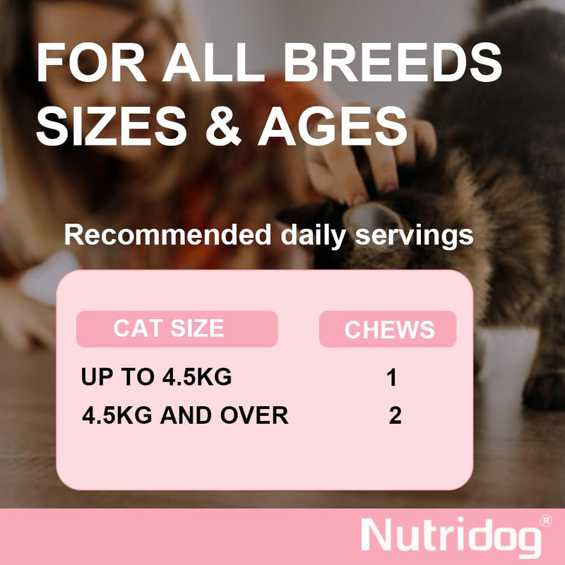 Cat Skin & Coat Chews 100 Count – Omega-3, DHA, Biotin & Vitamin E for Shedding, Dry Skin & Glossy Coat, with Glucosamine & Chondroitin for Joint Support, Salmon Flavor