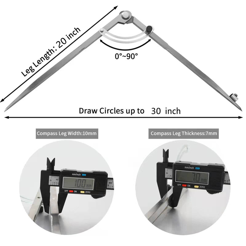 Compass for Geometry, 20 inch Compass for Woodworking, Precision Woodworking Compass with Wing Divider and Pencil Holder, Large Compass for Geometry, Drafting, Drawing Compass (20inch) 20inch