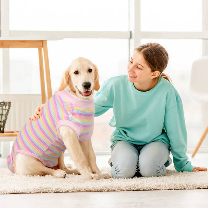 PUMYPOREITY Dog bodysuit after surgery, dog one-piece surgery body dog after surgery dog body castration bitch male wound protection recovery suit for dogs cone alternatives (pink stripes, S) A-pink stripes - BeesActive Australia