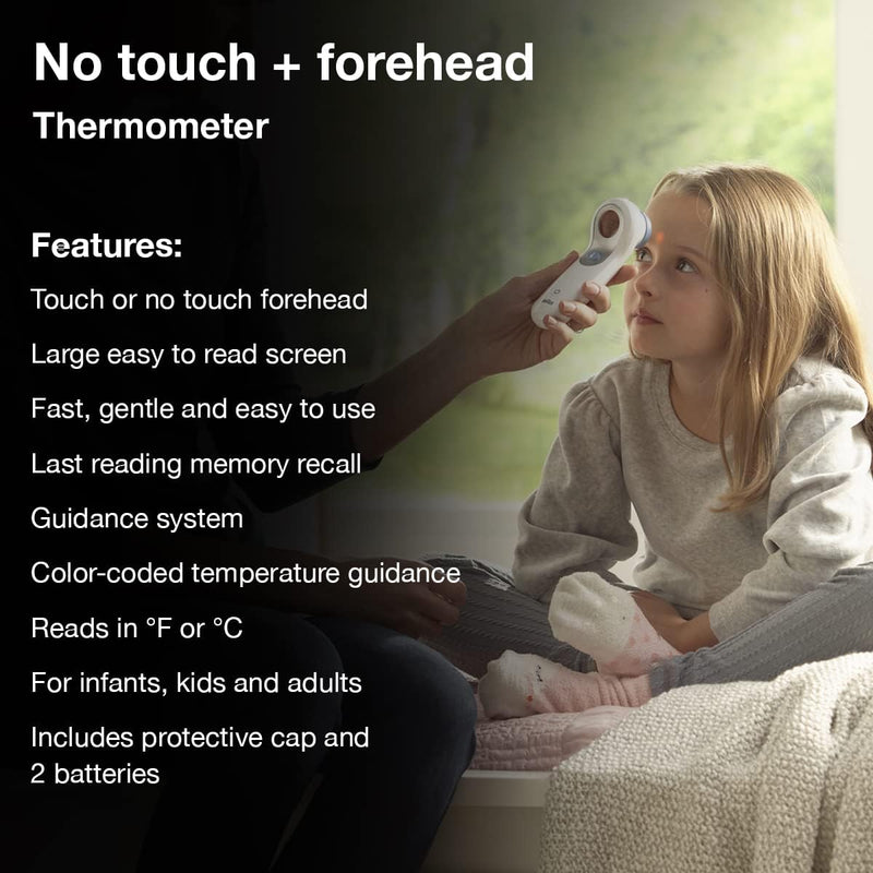 Braun No Touch and Forehead Thermometer - Touchless Thermometer for Adults, Babies, Toddlers and Kids, Color-Coded Fever Guidance, Fast, Reliable, and Accurate Results 1 Count (Pack of 1) No Touch & Forehead