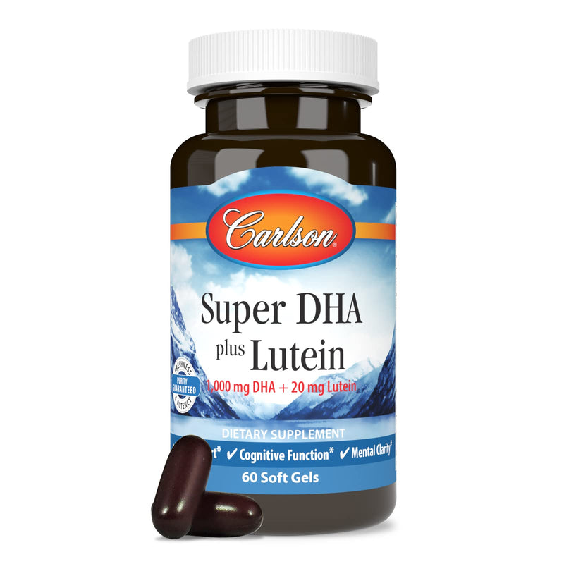 Carlson Super DHA Plus Lutein, 1000 mg, DHA, 20 mg Lutein, 60 Softgels | Lutemax 2020; Wild Caught; Sustainably Sourced