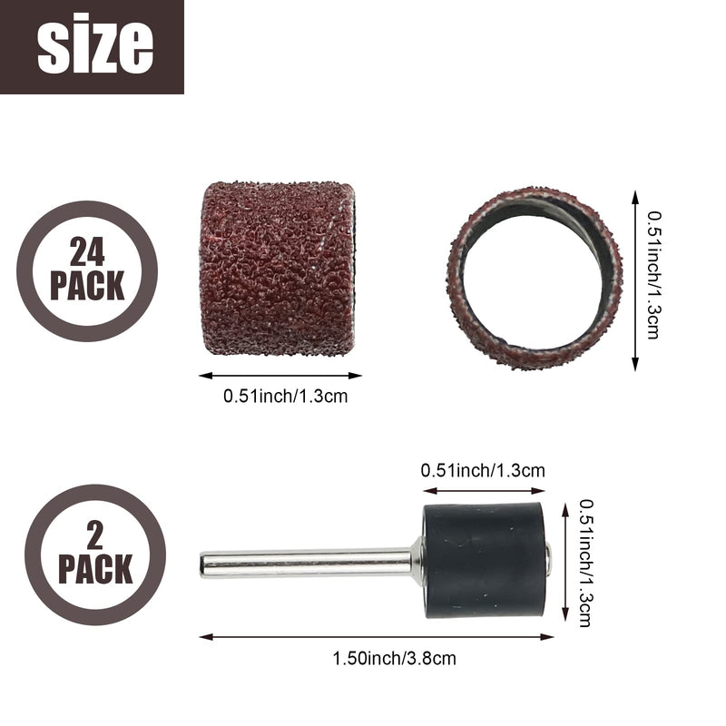 26 Pack Nail Grinder for Dogs Replacement Kit Sanding Drum Set Grit Sand Bands Shank Rotary Tool Kit Pet Nail Smoother Dog Claw Care (80#/120#)