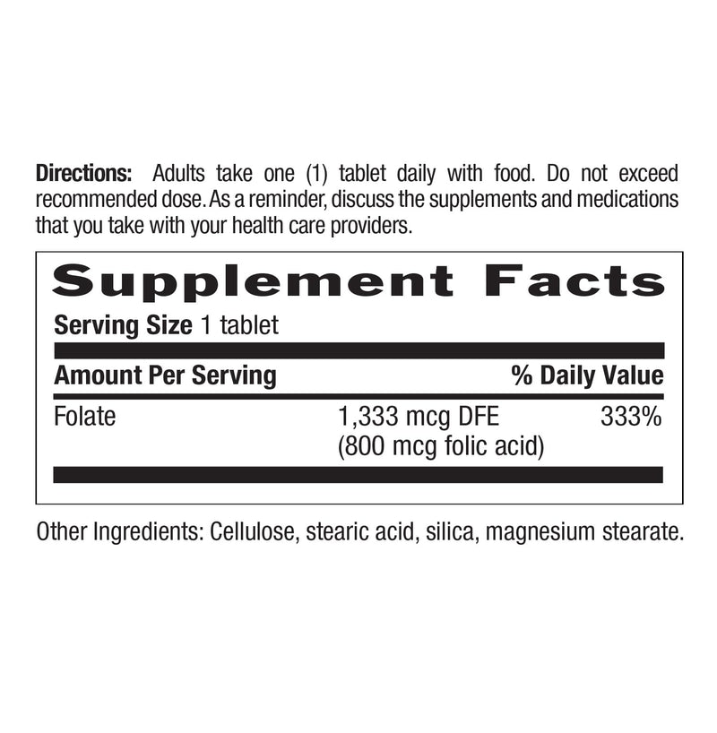 Country Life Folate 800 mcg Folic Acid, 100 Tablets | Supports healthy cell development and cardiovascular health; certified gluten-free, vegan, kosher and halal