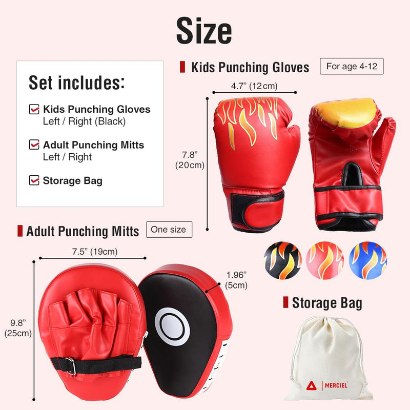 MERCIEL Boxing Gloves and Mitts Set Lightweight Kids Boxing Gloves & Adult Punching Mitts, Includes Storage Bag, One Size Fits Most Black