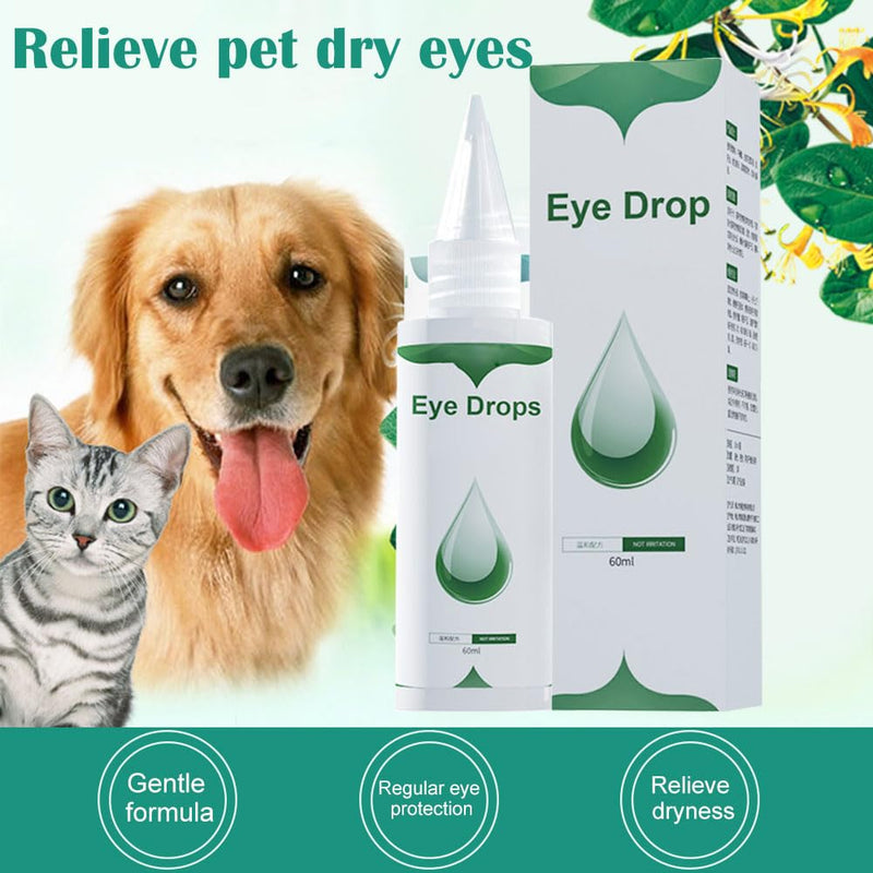 Dog Eye Drops 60ml, Eye Drops for Dogs and Cats, Daily Dog Eye Cleaner for Effective Tear Stain Remover, Relieve Pet Eye Fatigue