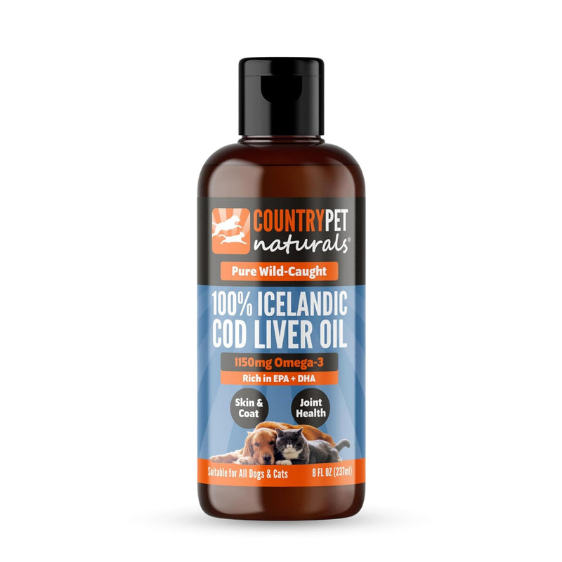 Wild-Caught Pure Icelandic Cod Liver Oil for Dogs & Cats 8oz, Single-Ingredient, 1150 mg Omega-3, High EPA/DHA, Natural Vits A&D, Supports Healthy Skin, Coat & Mobility, 8oz bottle 8 oz