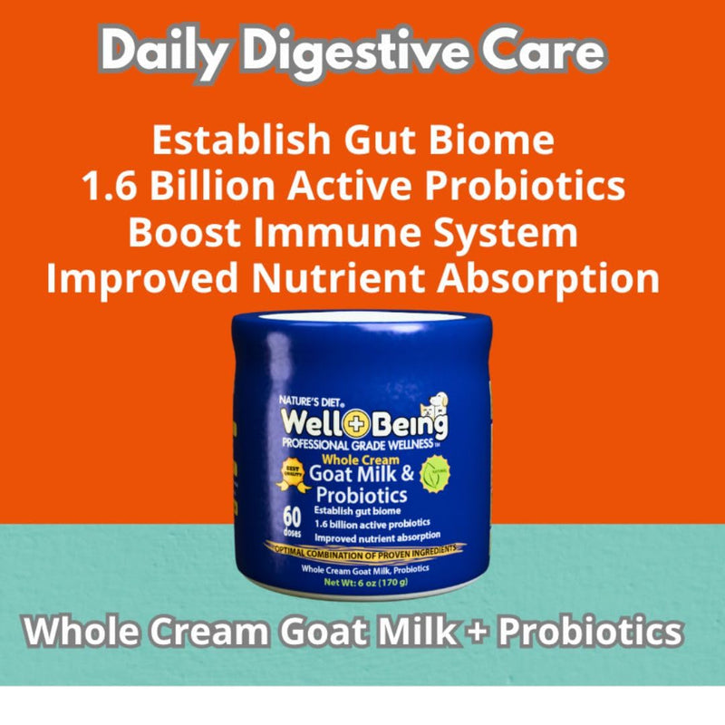 Nature’s Diet Well+Being Whole Cream Goat Milk & Probiotics for Dogs – 1.6 Billion Live Cultures – Supports Gut Health, Digestion & Nutrient Absorption – 60 Doses (6 oz)