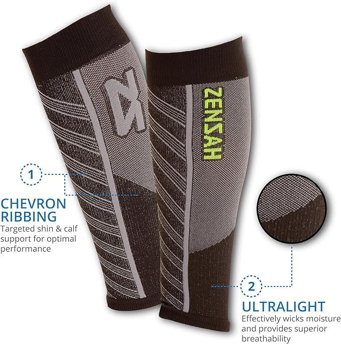 Zensah Featherweight Compression Leg Sleeves - Relieve Shin Splints, Calf Strains Medium Sporty Blue - BeesActive Australia