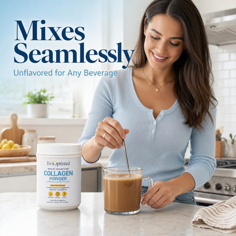 BioOptimal Grass-Fed Hydrolyzed Collagen Powder, Unflavored, Skin & Joints | Hydrolyzed Type I & III; 10g per scoop; 30 servings; non-GMO; gluten-free; no sugar or preservatives; GMP certified