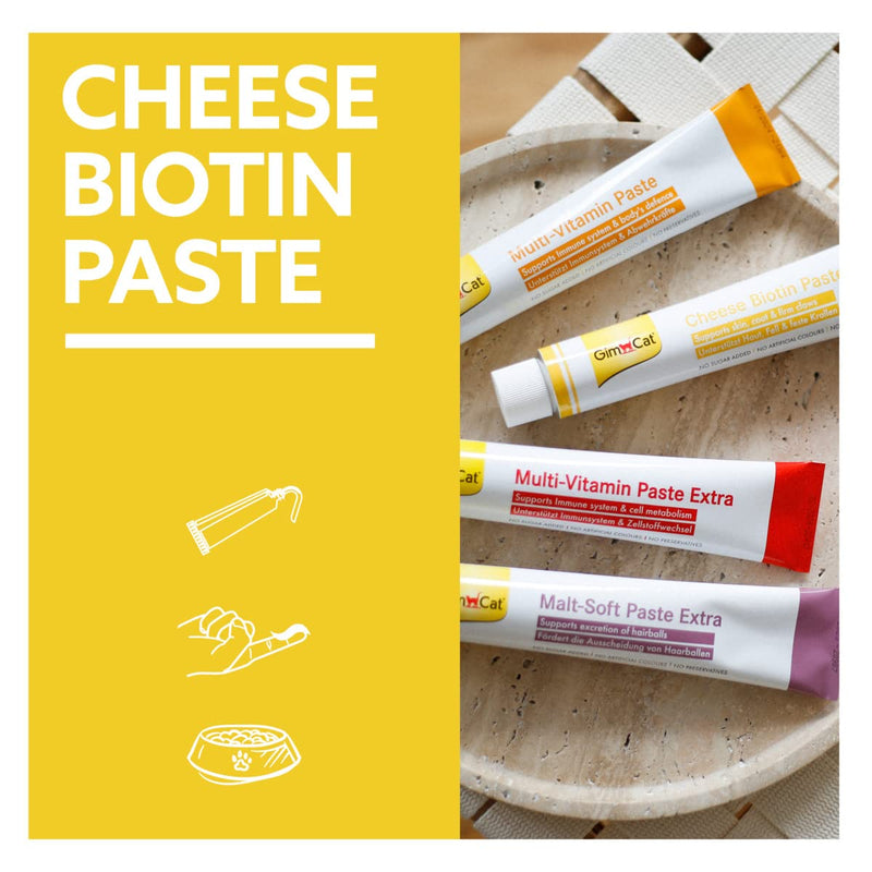 GimCat Cheese Biotin Paste - With tasty cheese, zinc and linseed oil for coat, skin and claws - 1 tube (1 x 100 g) 100 g (Pack of 1)