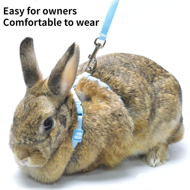 Rabbit Bunny Harness with Leash Adjustable Soft Nylon Harness Rabbit Vest Harness Lead Leash Pink Blue Lead Leash All Season for Small Animals (Blue,S) S - BeesActive Australia