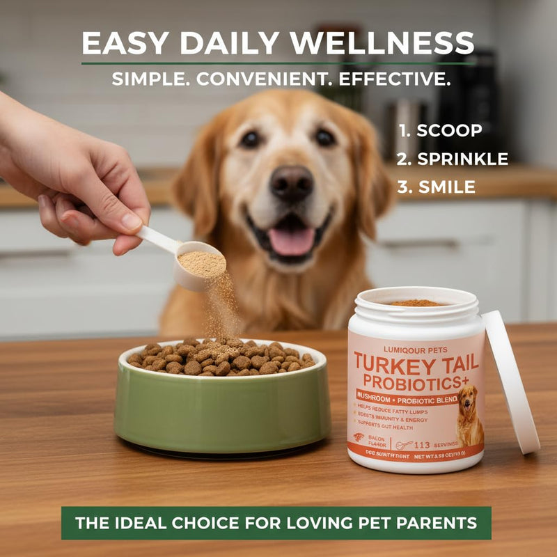 Lumiqour Turkey Tail for Dogs – Turkey Tail Mushroom for Dogs, Mushroom Supplement Powder, Support Your Mature Dog’s Immunity, Gut, Skin & Coat - 113 Scoops