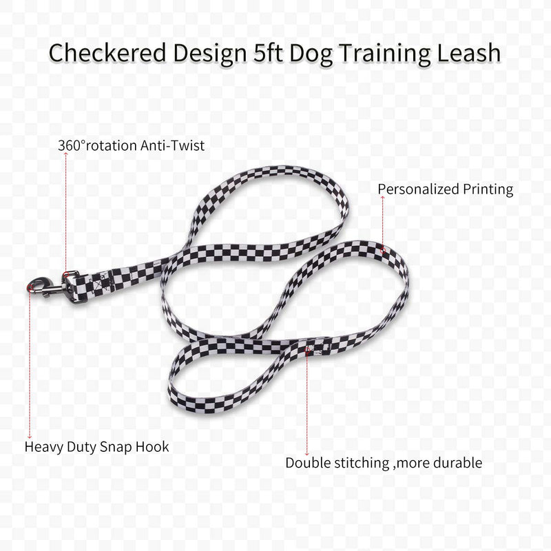 Dog Harness Collar Leash Set - No Pull Pet Adjustable Back Clip Halter Basic Collar Heavy Duty 5FT Anti-Twist Leash for Extra Small Puppy Medium Large Breed Training Running (Checkered, S) Checkered - BeesActive Australia