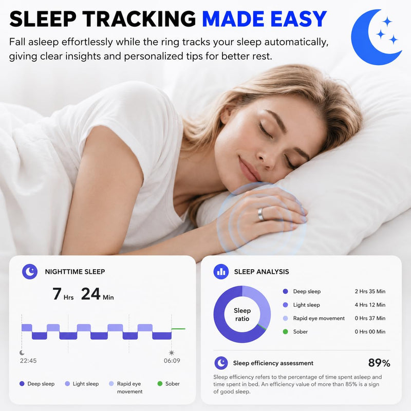 Smart Ring for Women & Men, Fitness and Health Tracker Ring(Silver 7) Silver