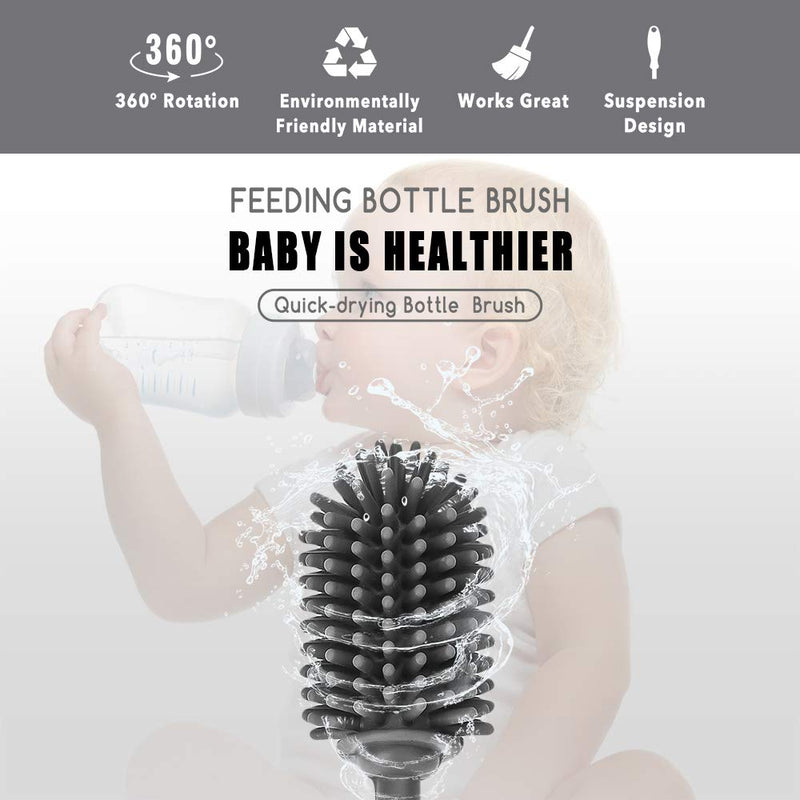 Silicone Bottle Cleaning Brush with Long Handle, 12.5" Water Bottle Cleaner for Baby Bottles, Hydro Flask, Sports Bottle, Vase, Glassware, Perfect for Smaller Diameter Bottle Openings (One Pack) Gray - BeesActive Australia