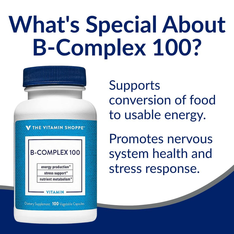 The Vitamin Shoppe B-Complex 100 - Complete B Vitamin Formula | Energy Metabolism & Nervous System | 300 Veggie Caps | High Potency 1 Count (Pack of 1)