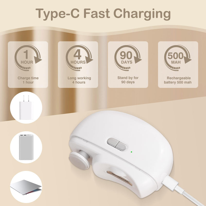 Automatic Nail Clipper Electric Nail Trimmer Polisher 2 in 1 Portable Fingernail Cutter with Light 2 Speeds File Nail Clip Storage Rechargeable Safety Trimmer for Baby Kids Adults Seniors (White) White - BeesActive Australia