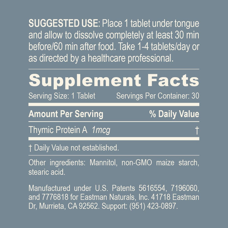 Thymic Protein A Tablets (1 McG TPA) – Immune System Support Supplement – All Natural, Non-GMO, Fast-Dissolve Sublingual Tablets – 30 Tablets 30 Count (Pack of 1)
