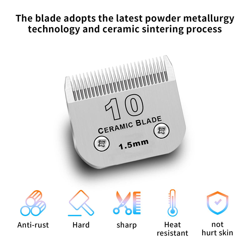3 Pack 10# Detachable Pet Dog Grooming Ceramic Blades,Compatible with Andis,Oster A5,Wahl KM-10 Series,Size #10 Blade 1/16-Inch 1.5MM Cut Length 3pc 10:1/16''(1.5mm) - BeesActive Australia